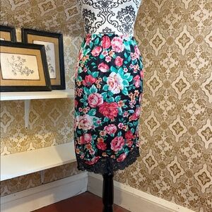 Vanity Fair Floral Pencil Slip with Black Lace